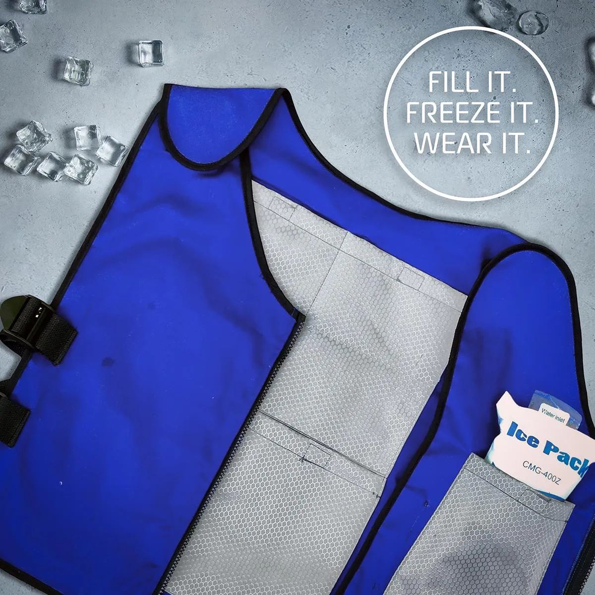 AlphaCool Arctic Cooling Ice Vest with Self-Fill Reusable Ice Packs