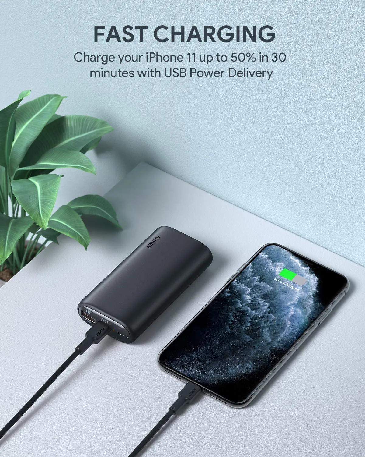 AUKEY 10000mAh USB-C PD Port QC3.0 External Battery Power Bank Portable Charger