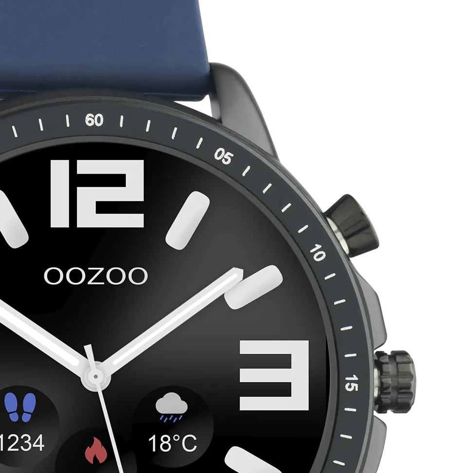 Black OOZOO smartwatch with dark blue rubber strap - Q00332