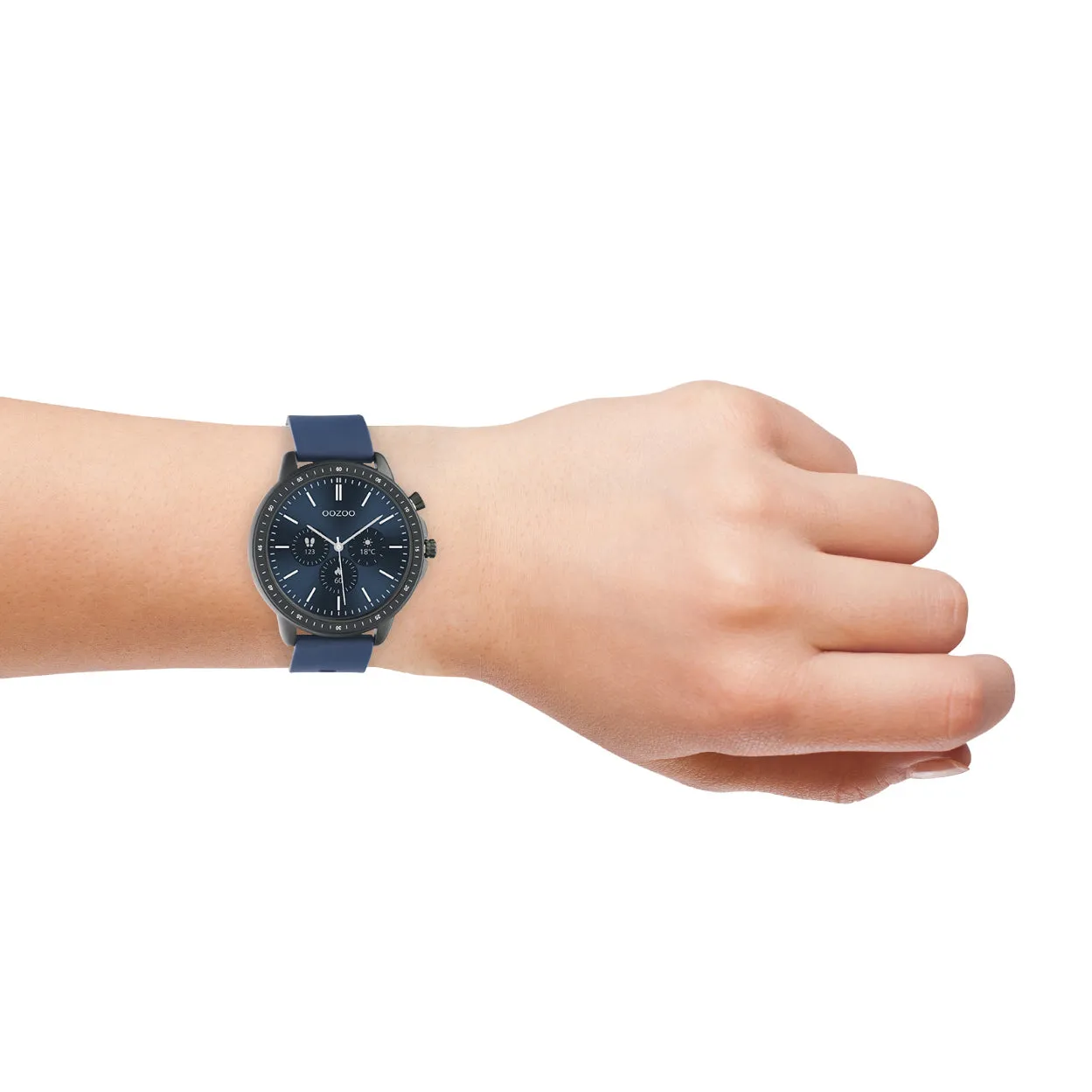 Black OOZOO smartwatch with dark blue rubber strap - Q00332