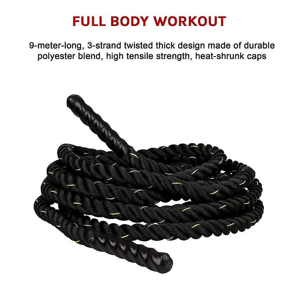 Black Poly Battle Rope 3.8cm x 9M for Workout & Strength