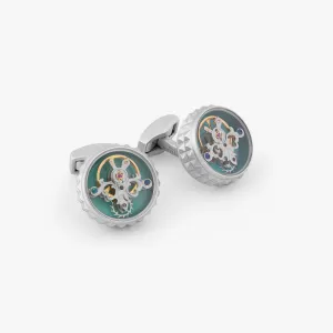 Blue Enamel Palladium Plated Diamond Giza Tourbillon Cufflinks