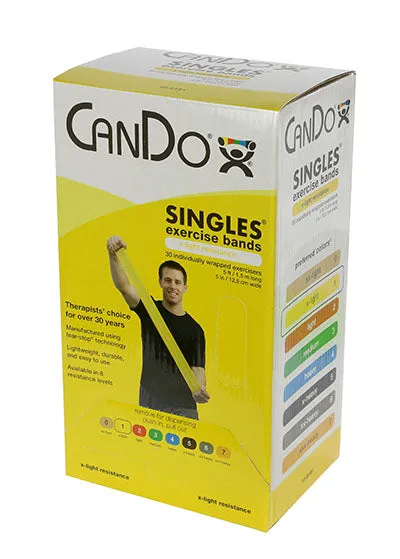 CanDo Low Powder Exercise Band - box of 30, 5' length - Yellow - x-light