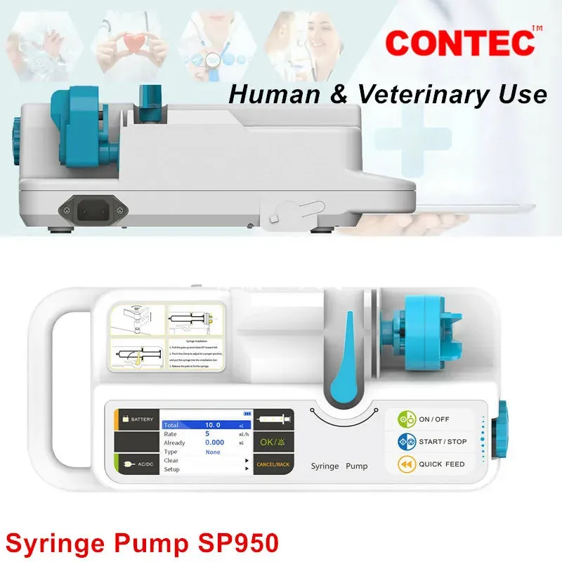 CONTEC Brand Syringe Pump SP950 LCD Real-Time Alarm Rechargable Battery For Human Or Veterinary Use