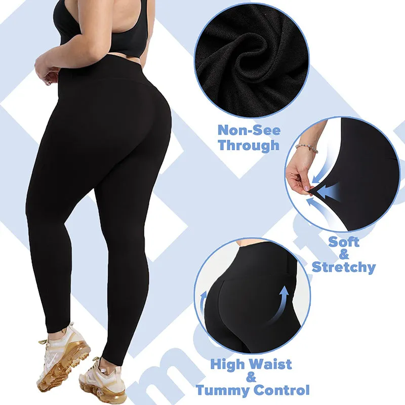 Fullsoft 2 Pack Plus Size Womens Leggings High Waisted Yoga Pants