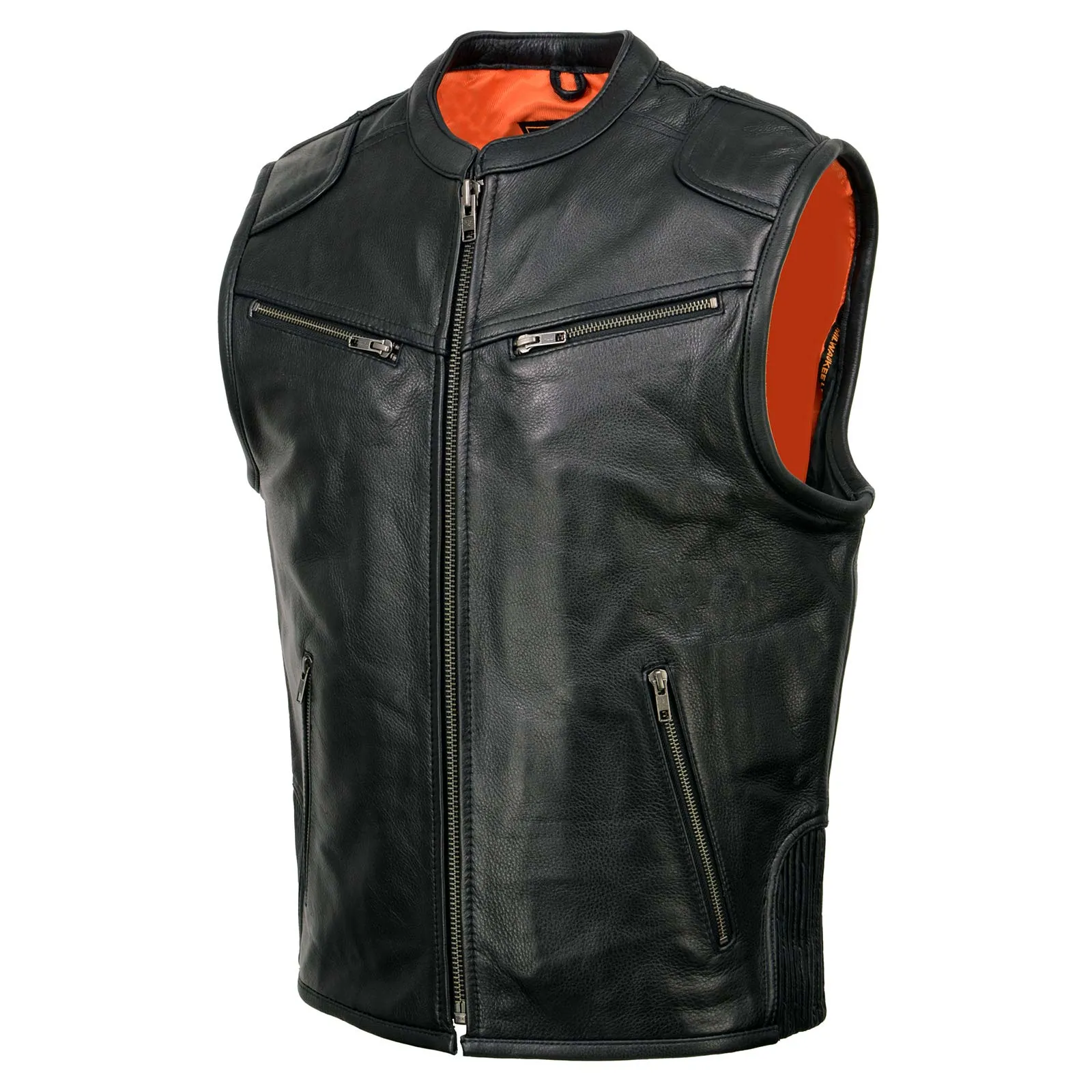 Milwaukee Leather MLM3502 Men's Black Cool-Tec Leather Vest Front Zipper Motorcycle Rider Vest with Stand-Up Collar