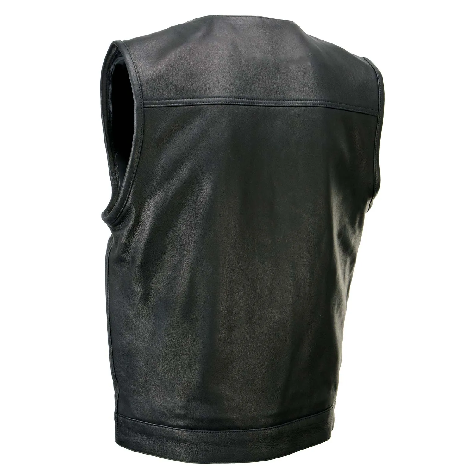 Milwaukee Leather MLM3503 Men's Pursuit Black Premium Goat Leather V Neck Club Style Motorcycle Rider Vest