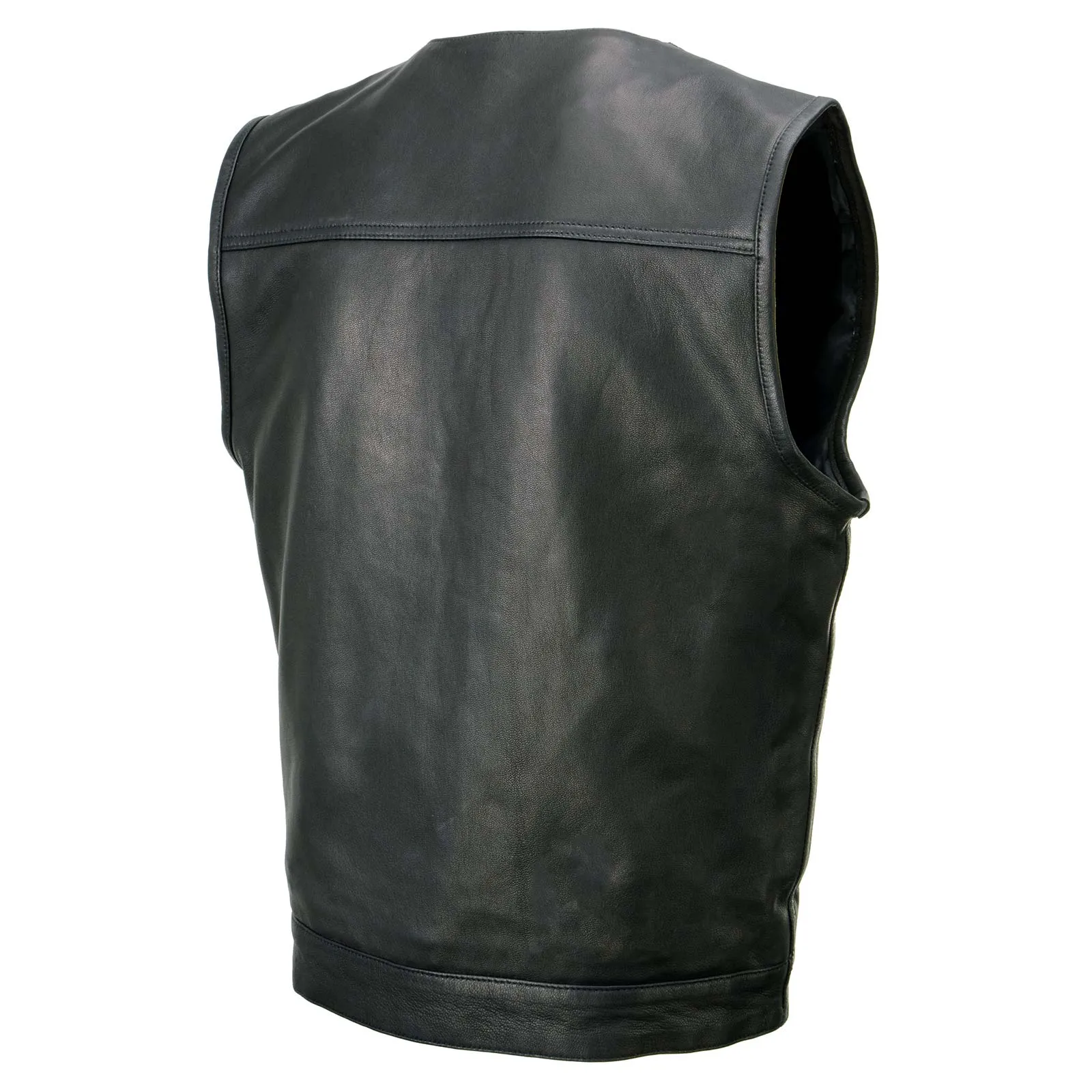 Milwaukee Leather MLM3503 Men's 'Pursuit' Black Premium Naked Goad Leather V Neck Motorcycle Rider Vest