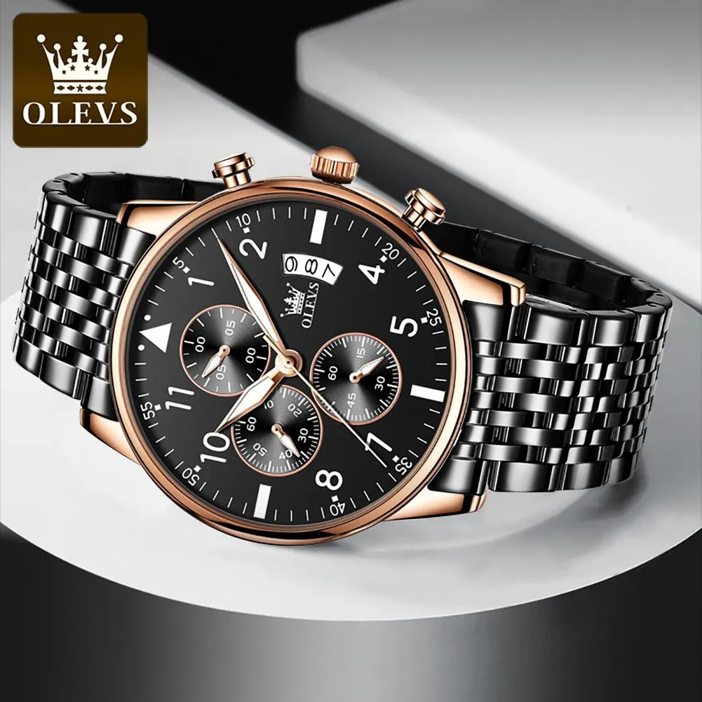 Olevs  Luxury Relojes Men Multi Time Zone Day/Date Custom Watch