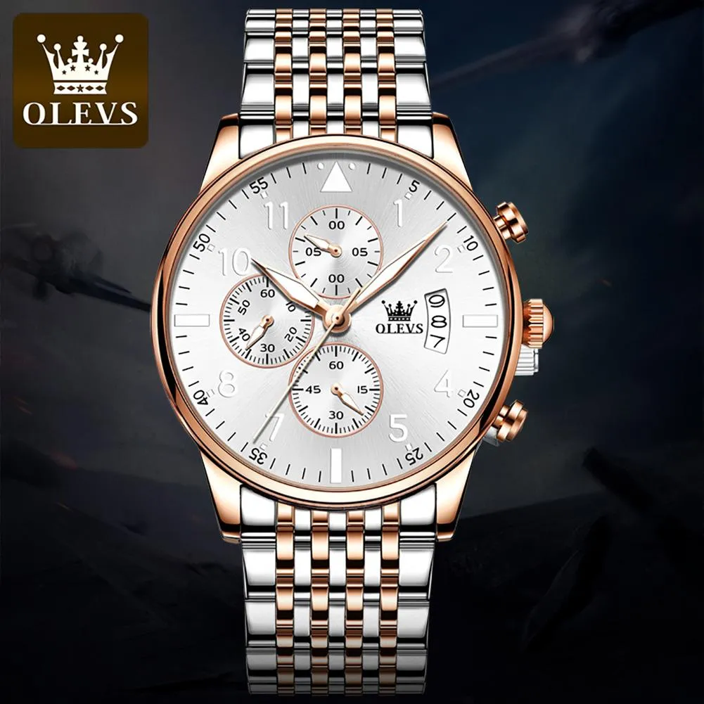 Olevs  Luxury Relojes Men Multi Time Zone Day/Date Custom Watch