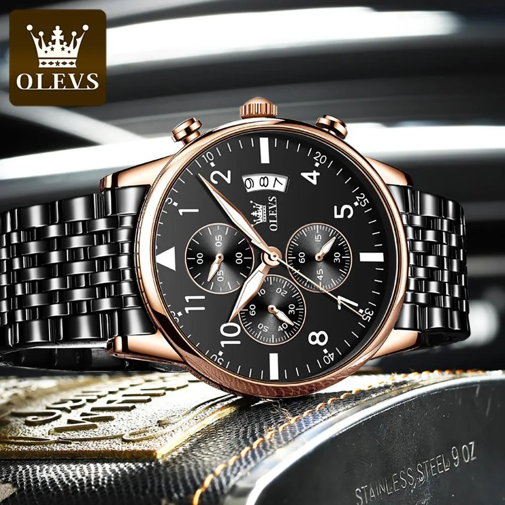 Olevs  Luxury Relojes Men Multi Time Zone Day/Date Custom Watch