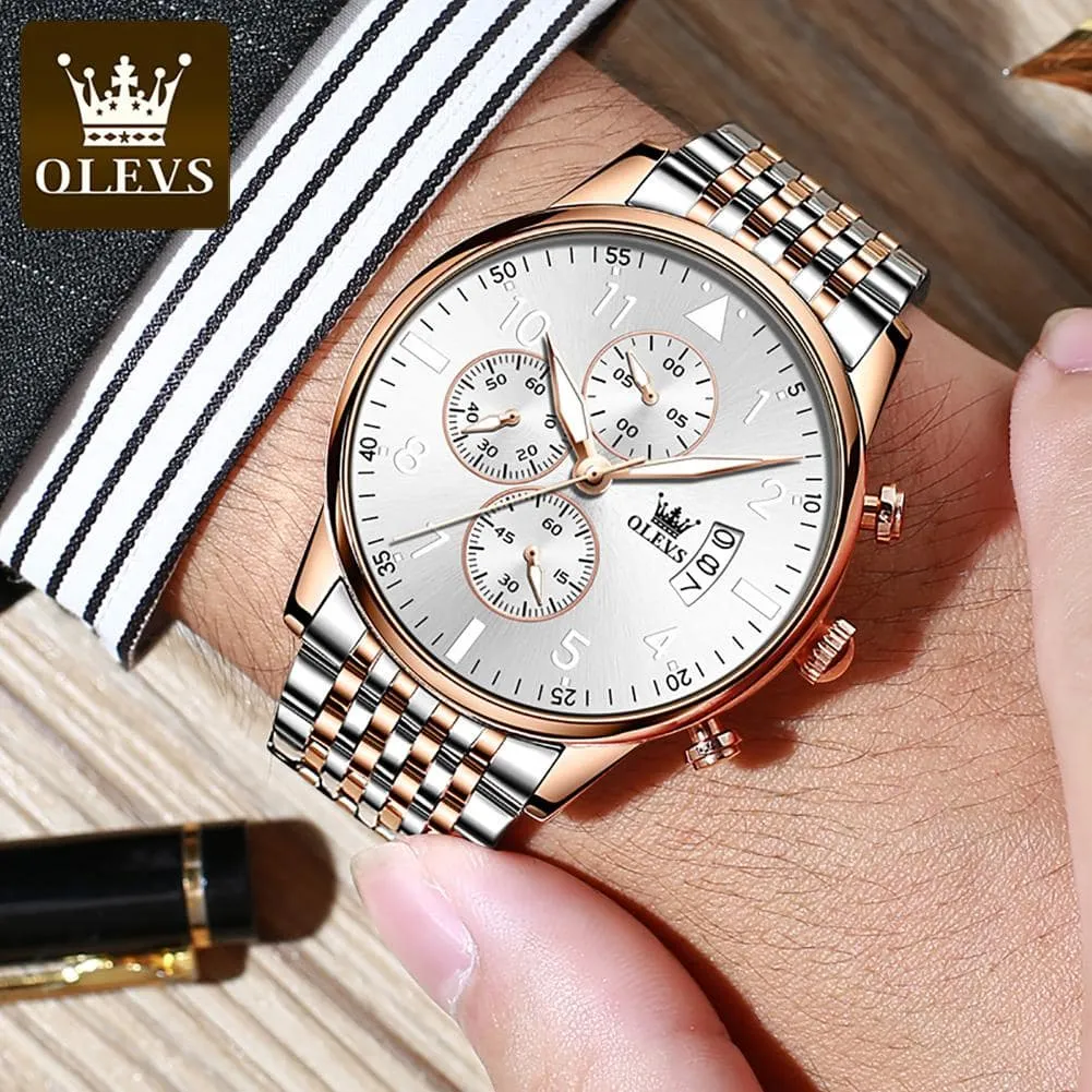 Olevs  Luxury Relojes Men Multi Time Zone Day/Date Custom Watch