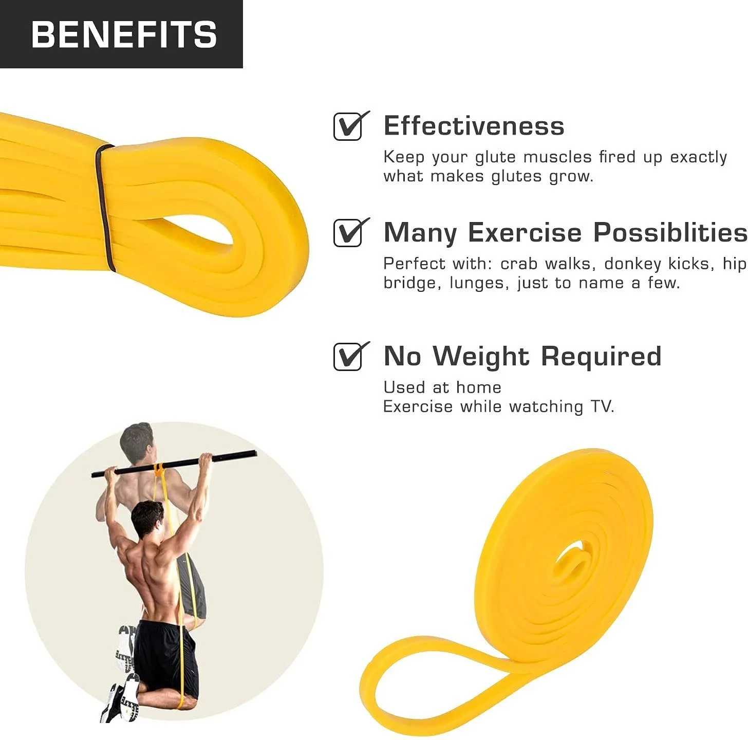 Pull Up Assist Band Stretching Resistance Band - Mobility and Powerlifting Band (Yellow)