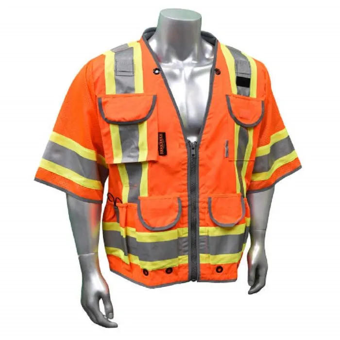 Radians SV55-3ZOD Class 3 Heavy Woven Two-Tone Engineer Vest, Hi-Vis Orange, 1 Each