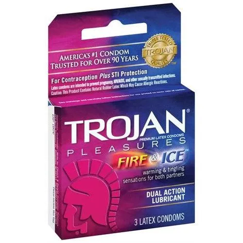 Trojan Fire and Ice Dual Action Lubricated Condoms - 3 Pack