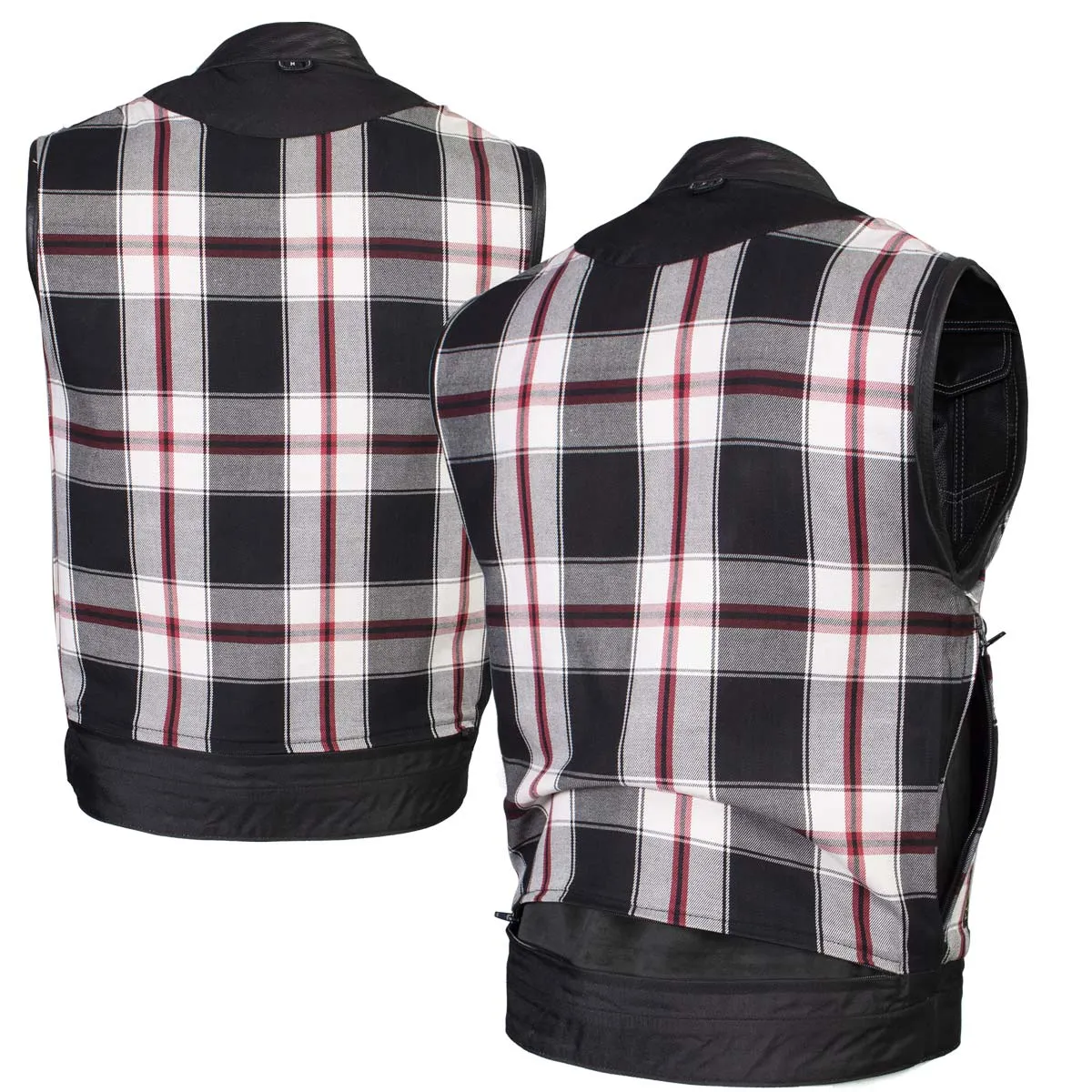 Xelement ‘Gold Series’ XS13004 Men's 'Dagger’ Black Leather Motorcycle Vest with Flannel Liner